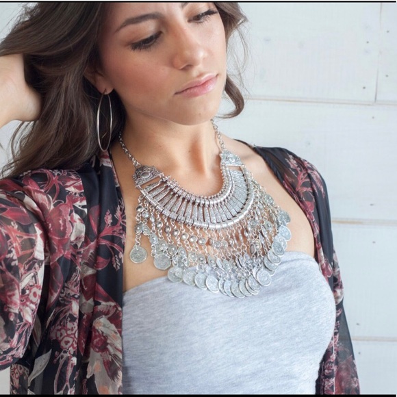 Jig & Nicolette Jewelry - Silver Coin Boho Statement Collar Necklace